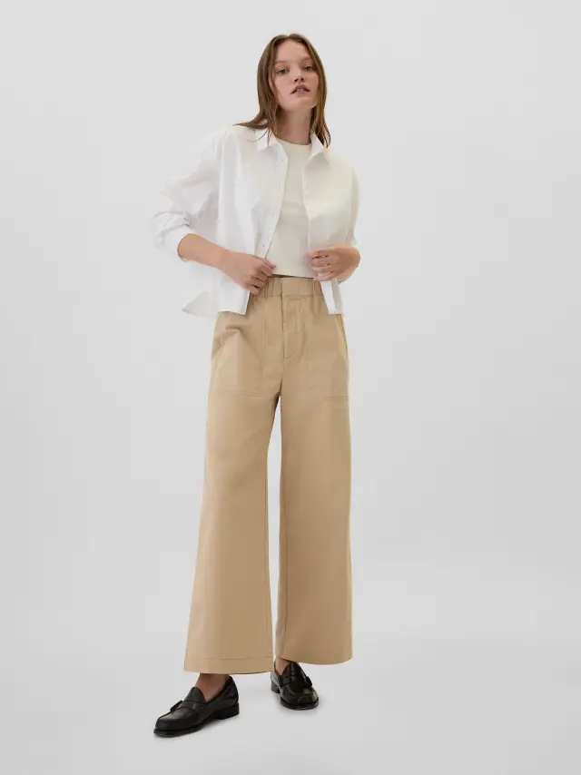 Μπεζ Mid Rise Easy Wide-Leg Khakis Παντελόνι KHAKI