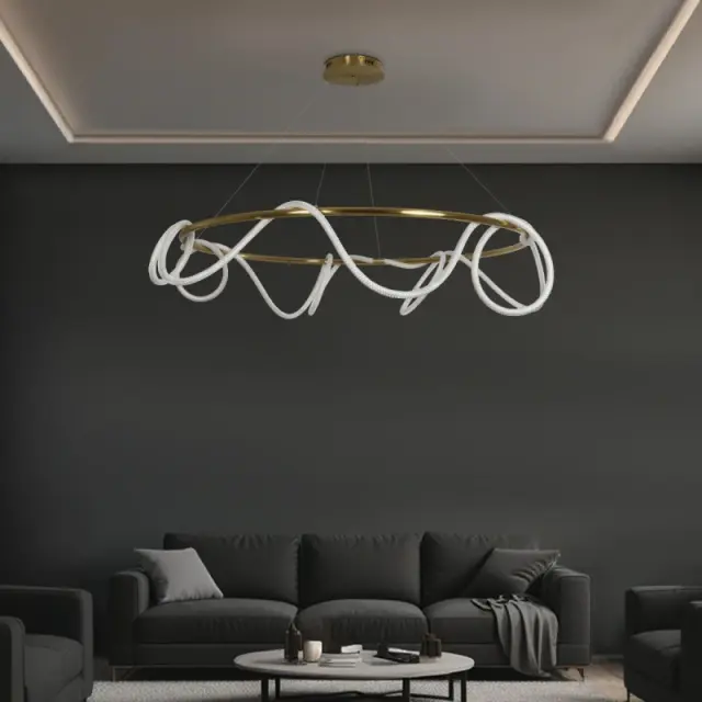 LED Κρεμαστό Φωτιστικό Οροφής GLOW 100Watt CCT με Χειριστήριο σε Χρυσό Πλατίνα και Λευκό Νήμα KLV-101-0165 2