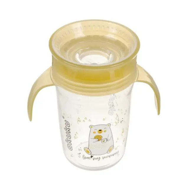 Akuku Εκπαιδευτικό Ποτηράκι 360° 240 ml με Χερούλια Yellow