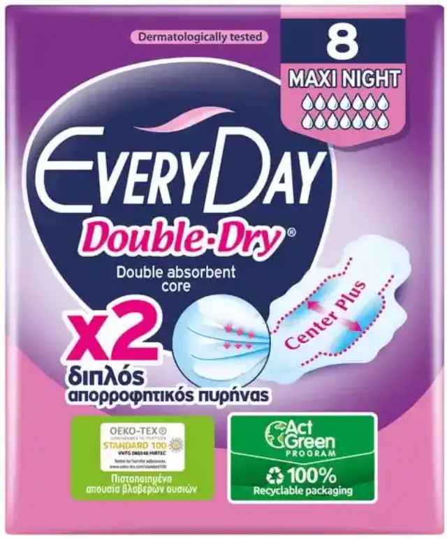 Everyday Σερβιέτες Double Dry Maxi Night Ultra Plus 8τμχ