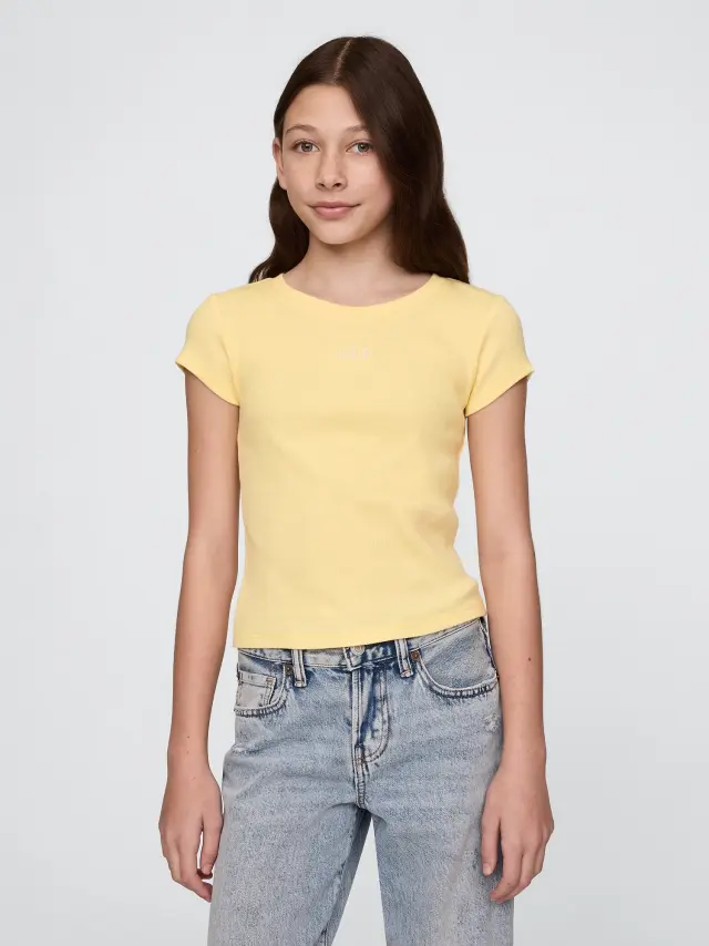 Κίτρινη Παιδική Rib Logo Μπλούζα PALE BANANA 12-0824TCX - XL