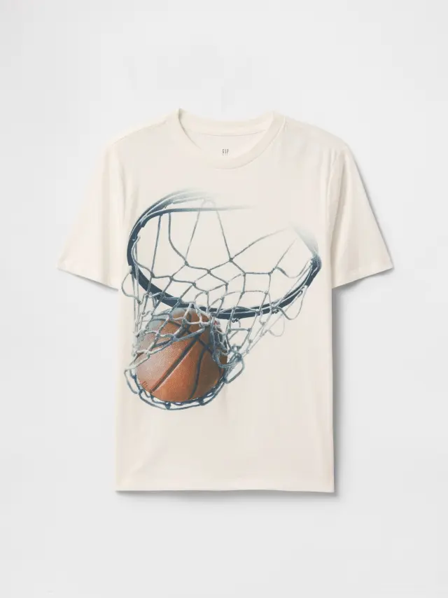 Πορτοκαλί Παιδική Graphic Μπλούζα Basketball - XS