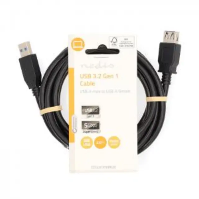 Καλώδιo προέκτασης USB 3.2 Gen 1x1 A αρσ. - USB A θηλ. 2.00m, σε μαύρο χρώμα. 3
