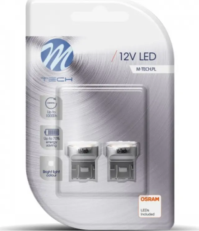 W21/5W (T20) 12V W3x16q 6xSMD2835 LED OSRAM ΛΕΥΚΟ BLISTER 2ΤΕΜ. M-TECH LB110W