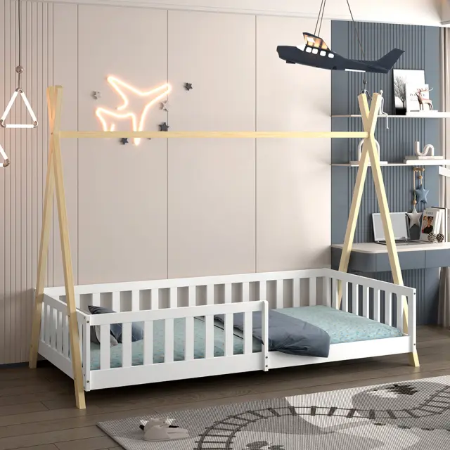 ΚΡΕΒΑΤΙ ΠΑΙΔΙΚΟ ΜΕ ΚΑΓΚΕΛΑ FB9739.03 τ.MONTESSORI ΠΕΥΚΟ ΦΥΣΙΚΟ-ΛΕΥΚΟ--190x90εκ 2