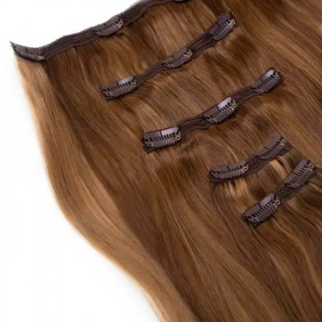 SEAMLESS1 HAIR EXTENSIONS ΤΡΕΣΑ ΜΕ ΚΛΙΠ 5 ΚΟΜΜΑΤΙΑ CARAMEL BLEND 55ΕΚ 2