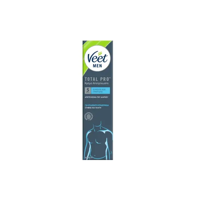 Veet Men Total Pro Sensitive Cream, Ανδρική Κρέμα Αποτρίχωσης Σώματος για Ευαίσθητες Επιδερμίδες, 200ml