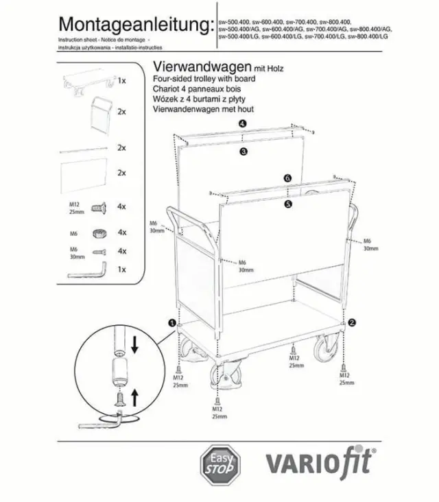 Variofit sw-600.400/AG Τρόλεϊ Μεταφοράς 4 Πλευρών για Φορτίο Βάρους ως 500kg 3
