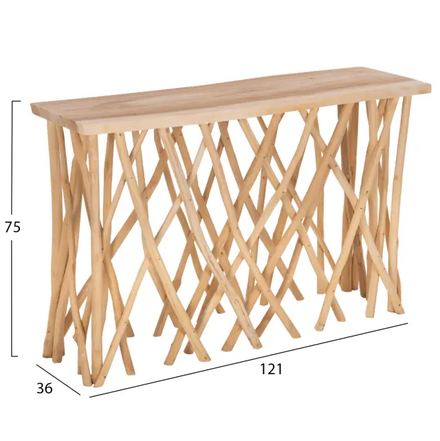 Κονσόλα Krant σε ρουστίκ στυλ κλαδιά TEak & 3εκ. επιφάνεια 121x36x75 εκ. 2