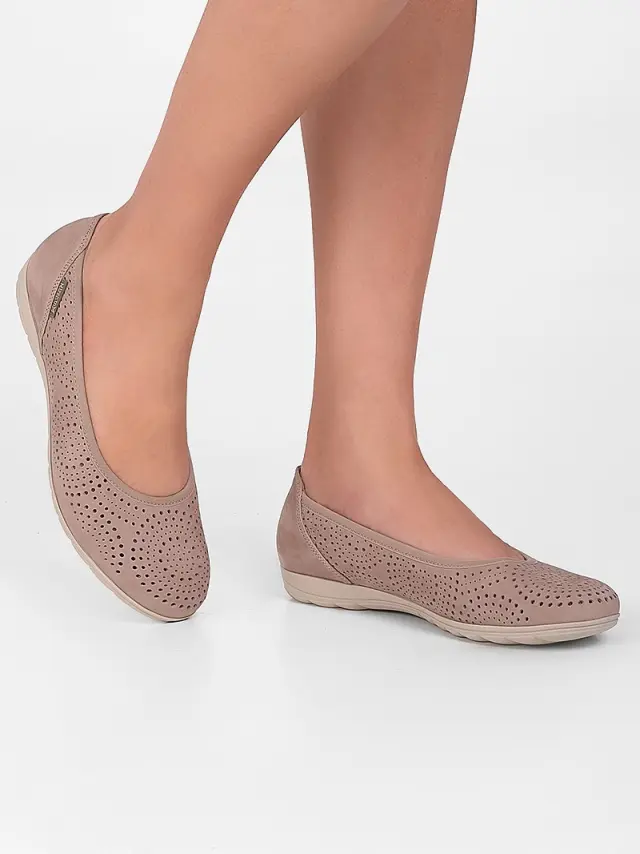 Mephisto Μπαλαρίνες Γυναικείο δέρμα Nubuck Μπεζ MEP/ELSIE PERF L/TAUPE 2