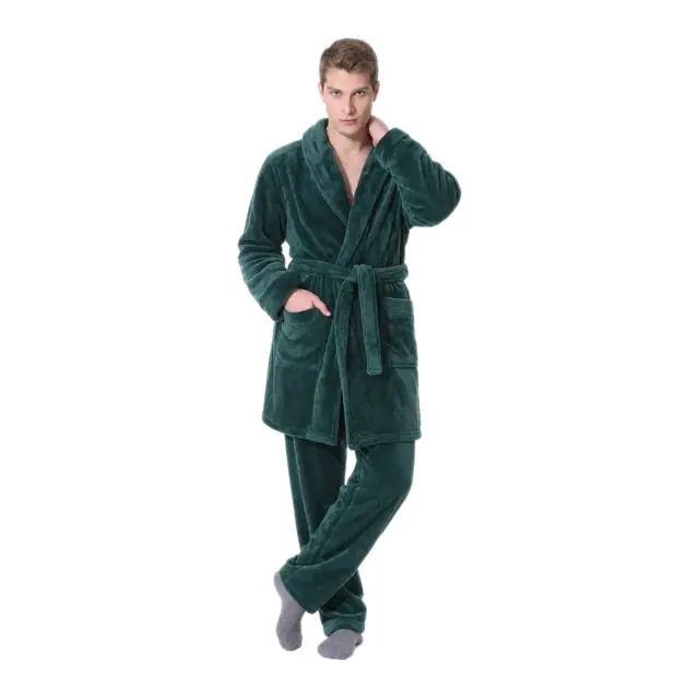 Mario Uomo Ανδρική Ρόμπα Fleece, Χρώμα Σκούρο Πράσινο 3