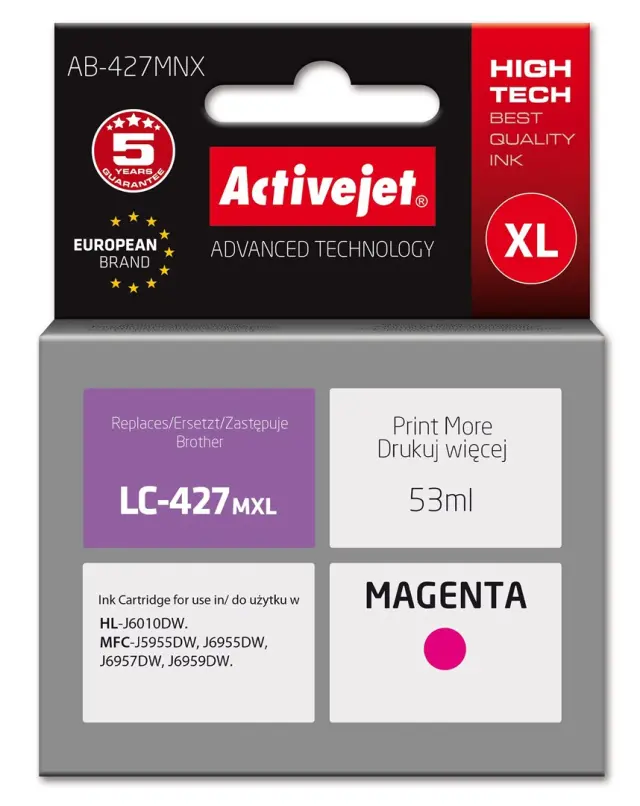 Activejet AB-427MNX Brother printer ink cartridge, replacement for Brother LC-427MXL; Supreme; 53 ml; magenta
