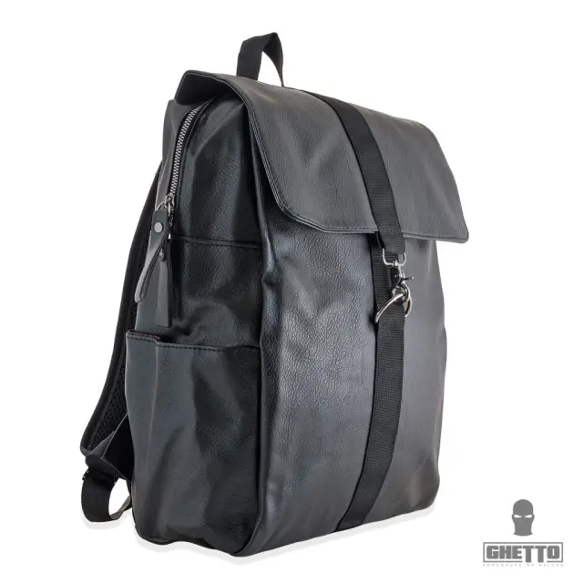Ghetto Minimal Leather Backpack with Strap Closure 2