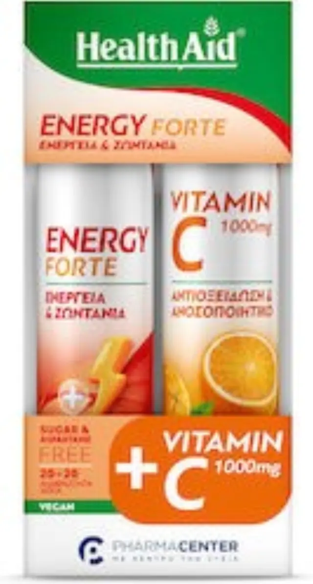 Health Aid Promo Energy Forte Συμπλήρωμα Διατροφής Για Ενέργεια & Ζωντάνια & Βιταμίνη C 1000mg 2x20 αναβράζοντα δισκία