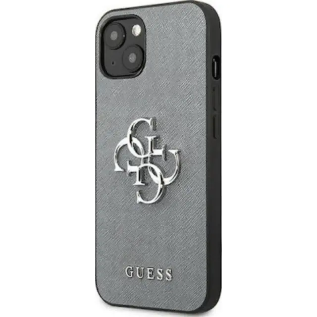 Guess Saffiano 4G Metal Logo Back Cover Συνθετική Γκρι (iPhone 13 mini)