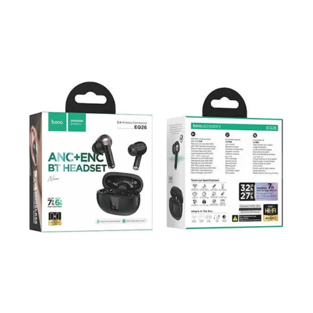 Wireless Hands Free Hoco EQ26 Nice ANC+ENC v5.4 300mAh 7 Ώρες Λειτουργίας Εναλλαγή Master / Slave Συμβατά με Siri Μαύρα 3