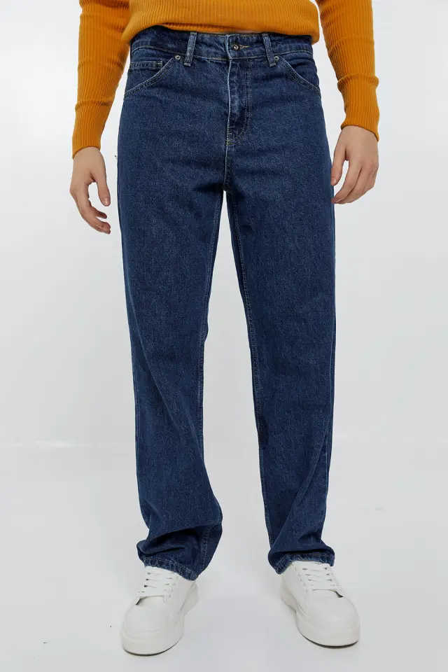 Παντελόνι Jean Loose Fit σε 2 Denim Αποχρώσεις Μπλε Σκούρο