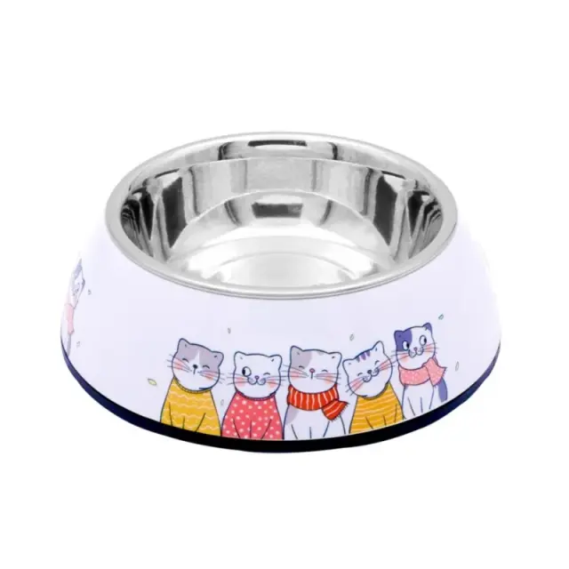 SW Diva Bowl Happy Cats Με Ανοξείδωτο Πιατάκι Και Αντιολισθητικό Λάστιχο Στον Πάτο Λευκό 17cm Λευκό
