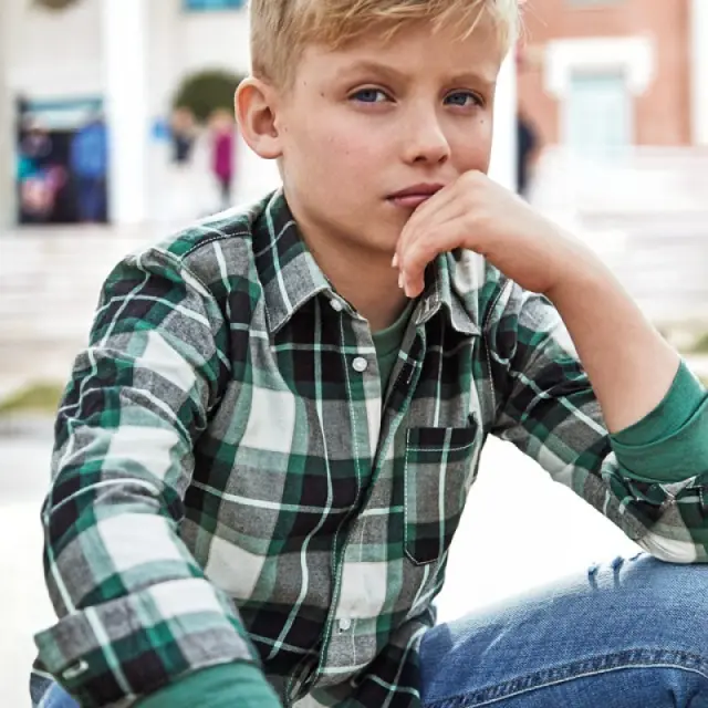 Junior 10 έως 18 ετών Πουκάμισο καρό Better Cotton μέντα - 18Ε