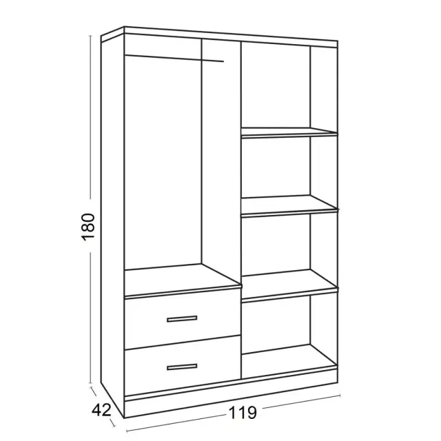 Ντουλάπα LIFE Τετράφυλλη Κερασί Μελαμίνη 119x42x180cm 2