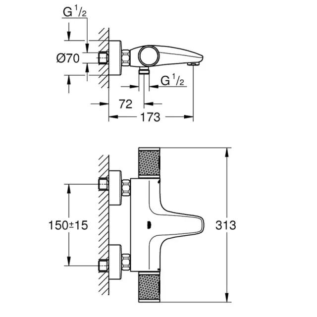 Μπαταρία Λουτρού GROHE GROHTHERM 1000 PERFORMANCE MONO ΣΩΜΑ ΘΕΡΜΟΣΤΑΤΙΚΗ chrome 34830000 2