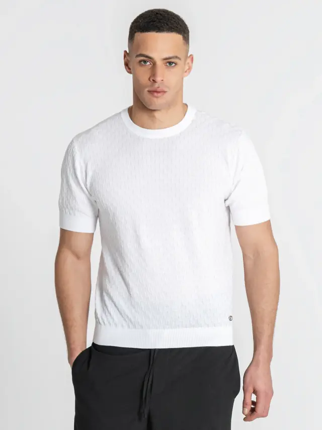 Gianni Kavanagh Ανδρικό SQUARED Πλεκτό T-Shirt – White - XL