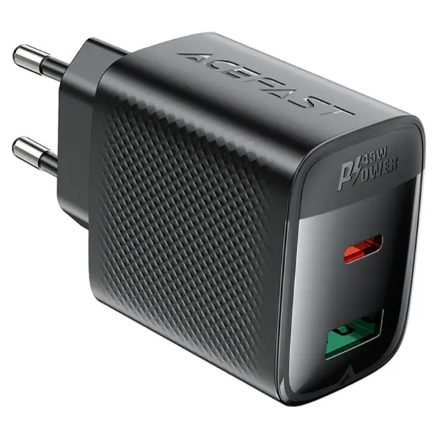 Φορτιστής Ταξιδίου Acefast A106 Fast Charging με 1xUSB-C + 1xUSB-A PD45W GaN Μαύρος