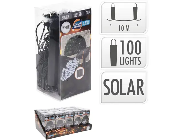 100 Ηλιακά Φωτάκια LED - 10 Μέτρα + 2 Μέτρα σύνδεσης, Κανονική Διάταξη, Πράσινο καλώδιο PVC - Ψυχρό Λευκό CZ6540090 2