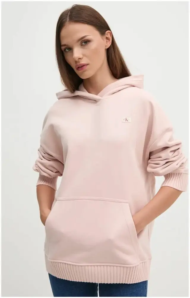 Calvin Klein - Γυναικείο Φούτερ με Κουκούλα Woven Label Peached J20J224173-TER Ροζ