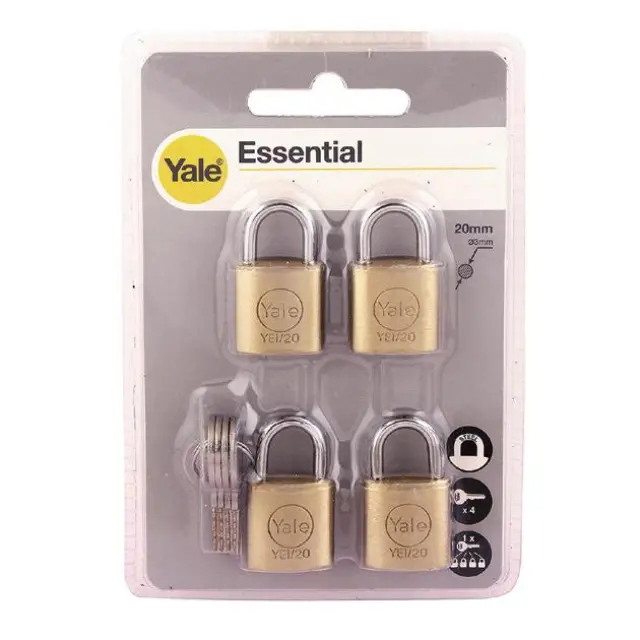 Λουκέτο Βαρέως Τύπου 40mm Μπρούτζος YALE ESSENTIAL Σετ 4Τμχ