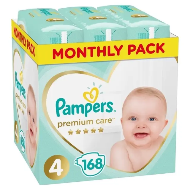 Pampers Premium Care Monthly Pack Πάνες με Αυτοκόλλητο No. 4 9-14kg 168τμχ