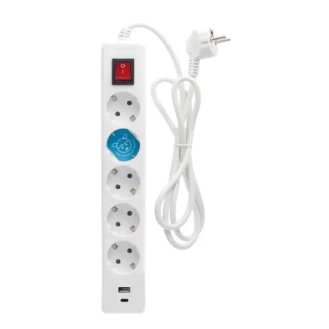 Πολύπριζο GSC 5 Θέσεων με Διακόπτη, Θύρες 1xUSB A, 1xUSB C & Καλώδιο 1.4m (3 x 1.5mm) Λευκό N67566