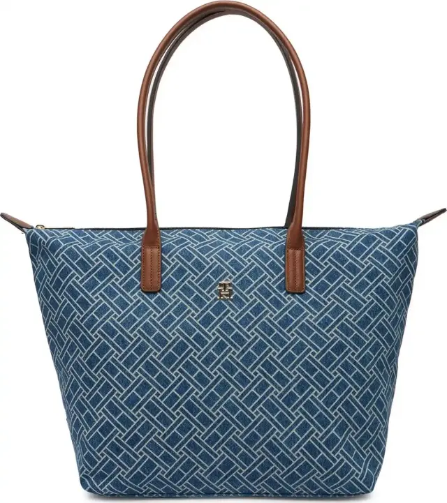 Tommy Hilfiger Γυναικεία Μεγάλη Τσάντα Tote Popette Denim Flag Μπλε