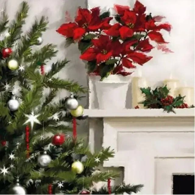 Χαρτοπετσέτα χριστουγεννιάτικη για decoupage, Pointsettia On Chimney ,1 τεμ.