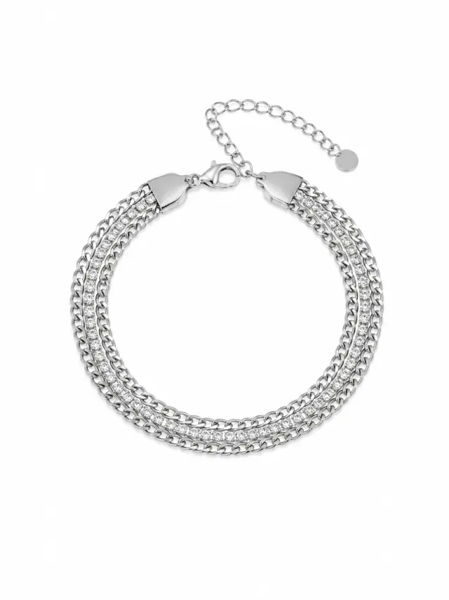 Ghetto Stainless Steel Silver Crystal Chain Bracelet