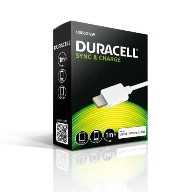 Καλώδιο Σύνδεσης USB 2.0 Duracell USB A σε MFI Lightning 12W 1m Λευκό N24624