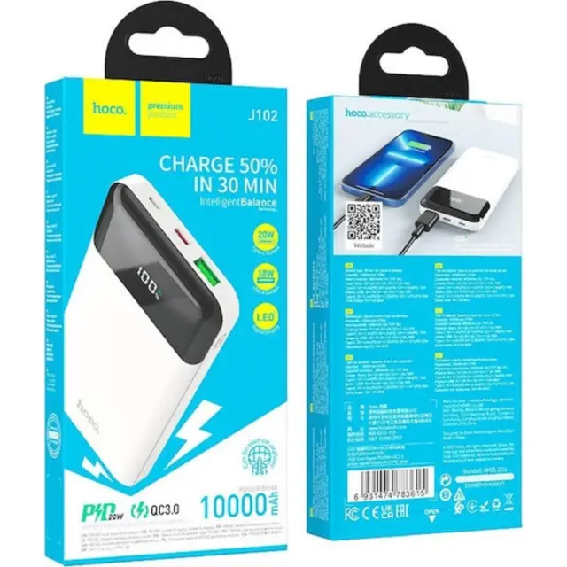 Powerbank Hoco 10000 mAh QC3.0 PD 3A 20W J102 white