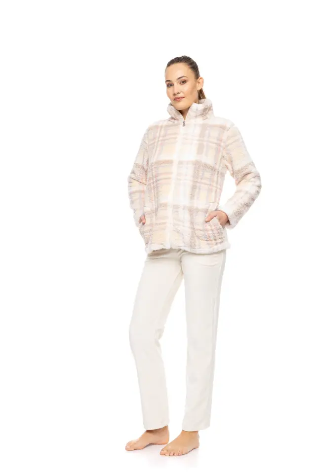 W1886 - Type - ROBE ZIPPER FLEECE SOFT PLAID 3