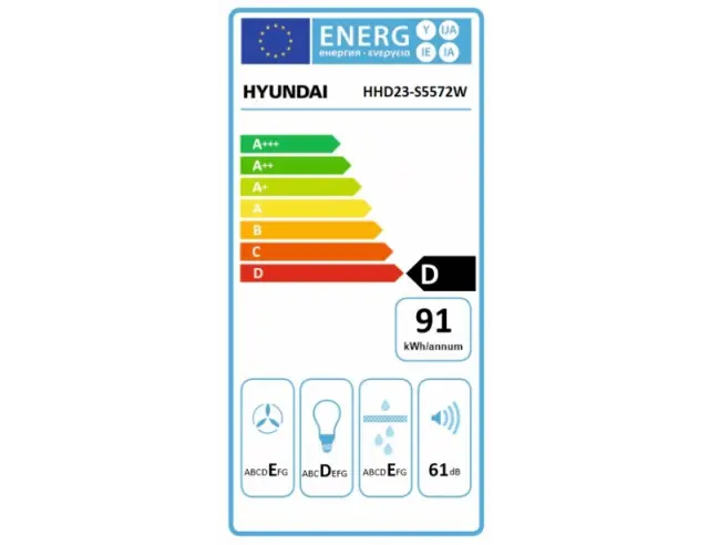 Απορροφητήρας Hyundai HHD23-S5572W με πλάτος 70cm και απορροφητική ισχύ 450 m³/h - White HHD23-S5572W 2
