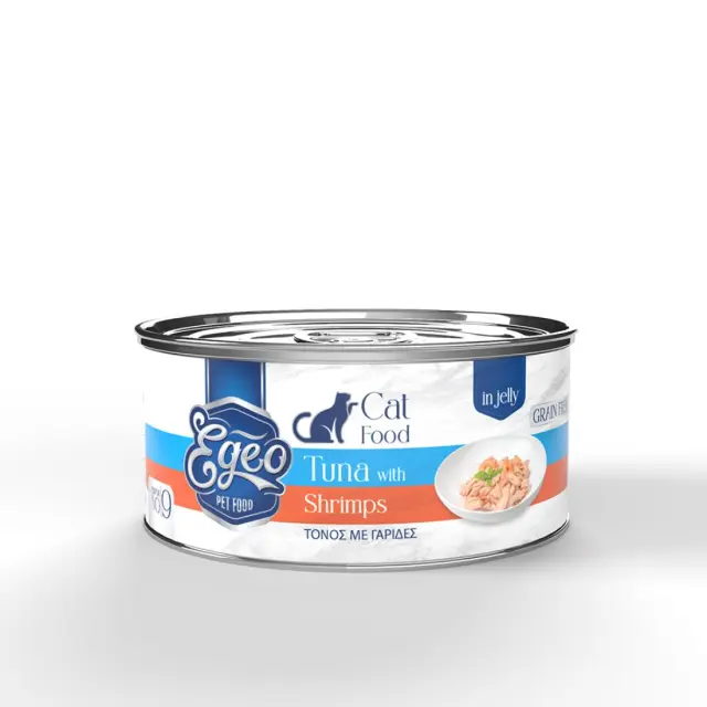 Υγρή Τροφή Γάτας Egeo Cat Adult Τόνος Με Γαρίδες Σε Ζελέ 85gr