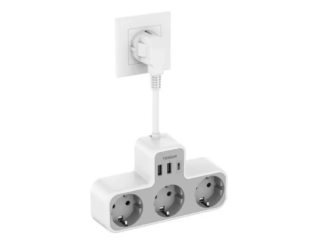 Πρίζα Ρεύματος Τοίχου Tessan 6 σε 1 Power Strip (TS-323X-C) - 3x Schuko, 2x USB, 1x Type-C - 15 cmTS-323X-C