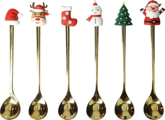 Christmas Set 6 Spoons Σετ 6 Κουταλάκια Ανοξείδωτα Με Λαβή Σιλικόνη