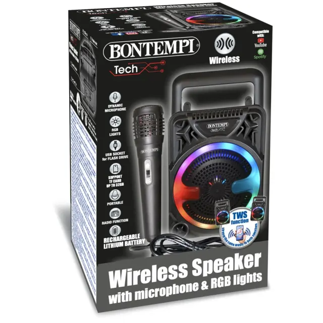 Bontempi Ασύρματο Ηχείο με Μικρόφωνο & Φώτα RGB 25 Watt 491000 2