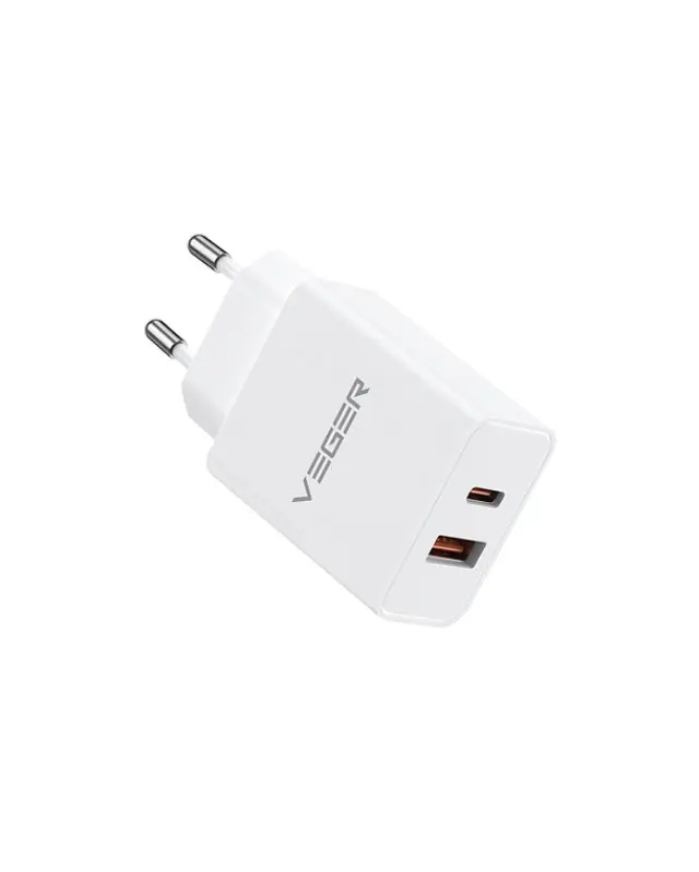 Veger Φορτιστής Χωρίς Καλώδιο με Θύρα USB-A και Θύρα USB-C 20W Power Delivery / Quick Charge 3.0 Λευκός (VLS202U)