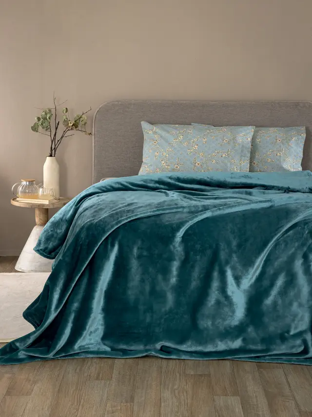 Κουβέρτα 160x220 Μονή 460gsm Fleece Palamaiki Lucy Flannel Fleece- Petrol