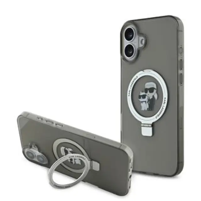 Karl Lagerfeld Ringstand Karl and Choupette MagSafe Case for iPhone 16 Black