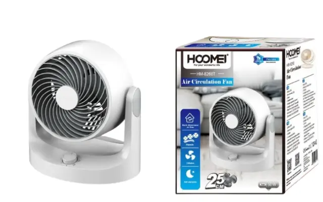 Hoomei Επιτραπέζιος Ανεμιστήρας 50W με Διάμετρο 25cm και 3 Ταχύτητες HM-8258T