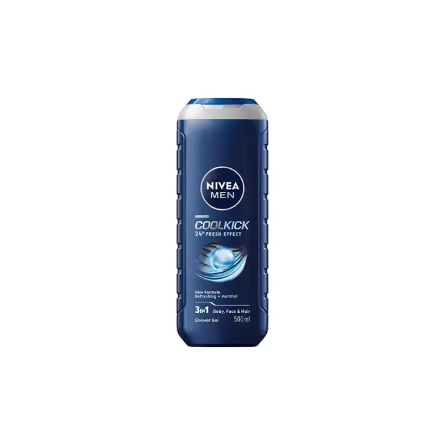 Nivea Men Cool Kick 24h Fresh Effect 3in1 Shower Gel Aνδρικό Αφρόλουτρο για Σώμα, Πρόσωπο & Μαλλιά, 500ml