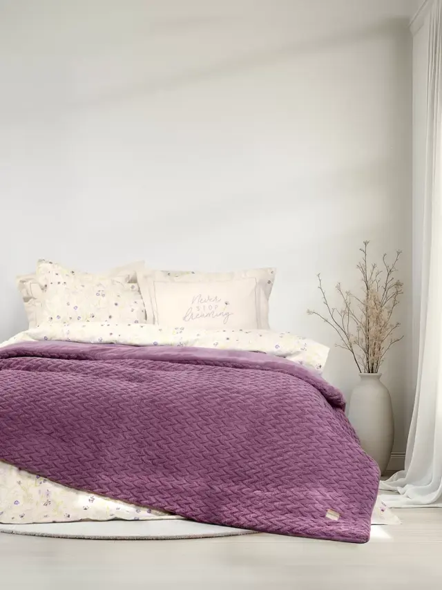 Κουβερτοπάπλωμα 240x260 King Size 730gsm Flannel Fleece Nima Muffle Mauve 100% Πολυέστερ