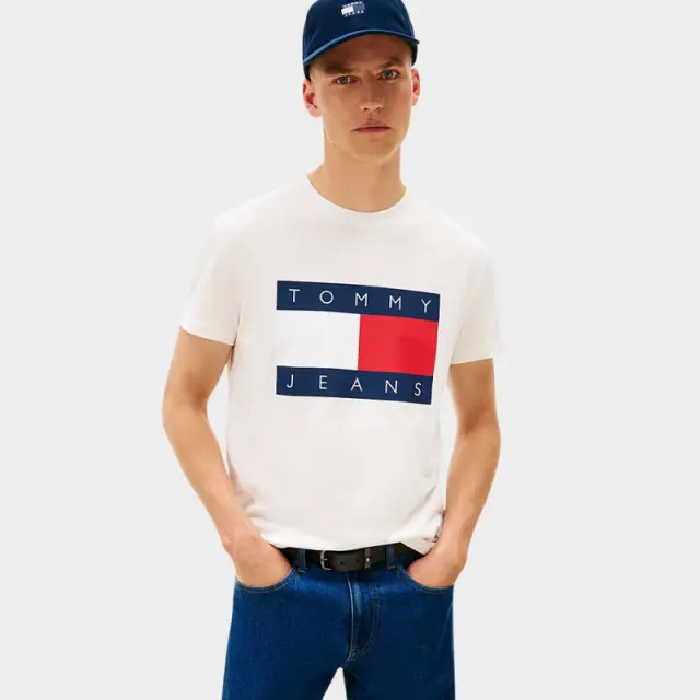 Tommy Hilfiger - Ανδρικό T-Shirt Flag Badge Jersey Regular Fit DM0DM22645-YBH Λευκό - 2XL
